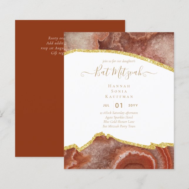 Best Value Agate Glitter BAT MITZVAH Invitations (Front/Back)