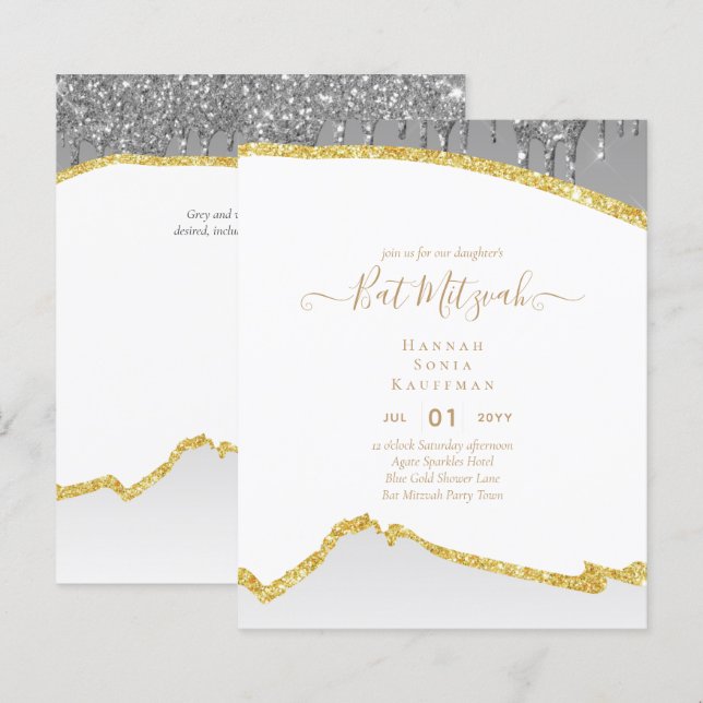 Best Value Agate Glitter BAT MITZVAH Invitations (Front/Back)