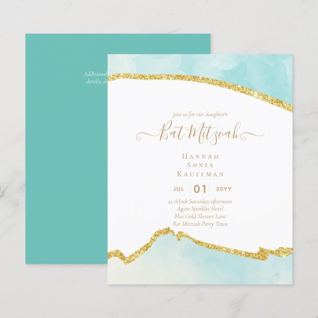 Best Value Agate Glitter BAT MITZVAH Invitations (Front/Back)