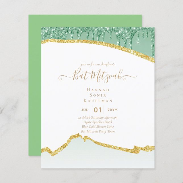 Best Value Agate Glitter BAT MITZVAH Invitations (Front/Back)