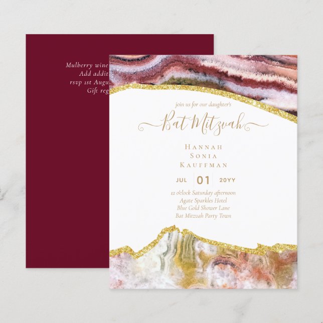 Best Value Agate Glitter BAT MITZVAH Invitations (Front/Back)