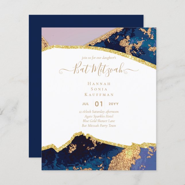 Best Value Agate Glitter BAT MITZVAH Invitations (Front/Back)