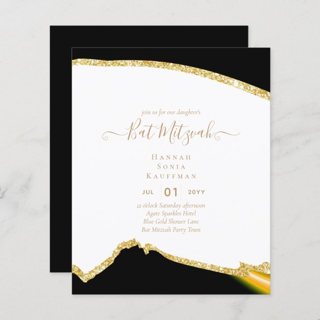 Best Value Agate Glitter BAT MITZVAH Invitations (Front/Back)