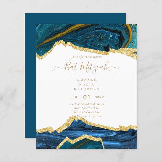 Best Value Agate Glitter BAT MITZVAH Invitations (Front/Back)