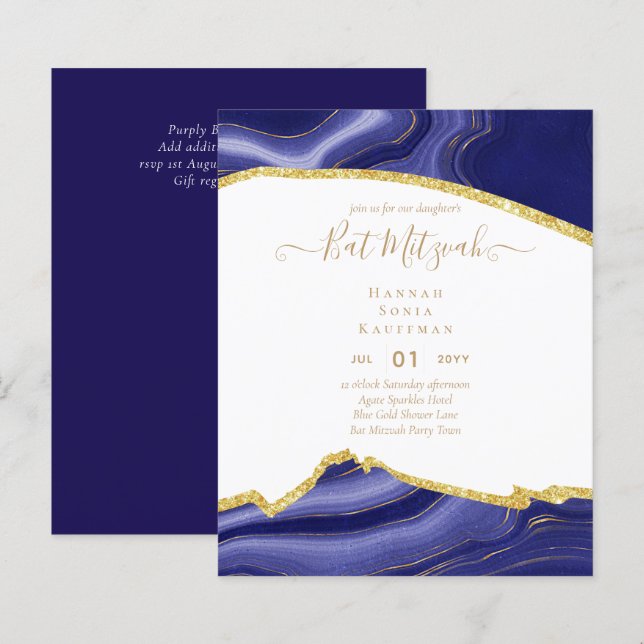 Best Value Agate Glitter BAT MITZVAH Invitations (Front/Back)