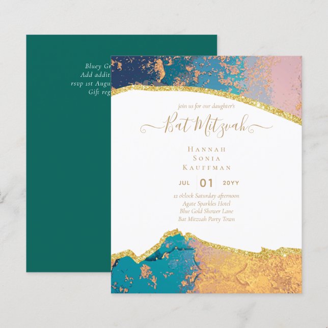 Best Value Agate Glitter BAT MITZVAH Invitations (Front/Back)