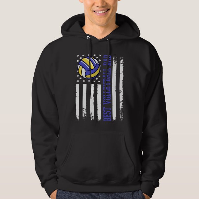 Best Volleyball Dad Volleyball Daddy US Flag Hoodie (Front)
