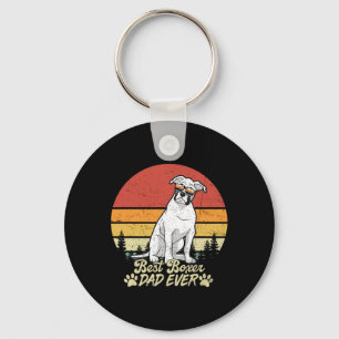 Best White Boxer Dad Ever Vintage Retro Dog Father Key Ring