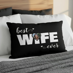 Best Wife Ever Heart Photo Black Decorative Cushion