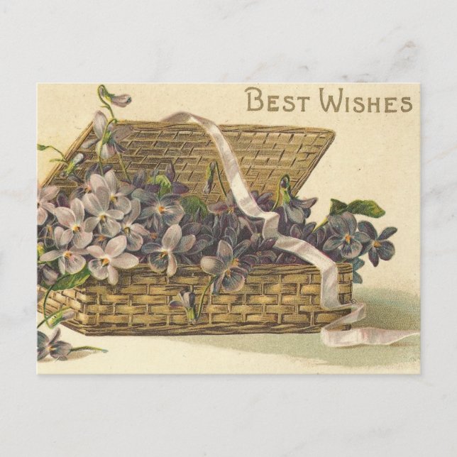 Best Wishes Basket of Flowers Postcard (Front)
