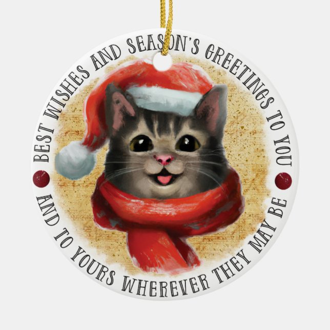 Best Wishes Cat | Double Sided Ceramic Tree Decoration (Front)