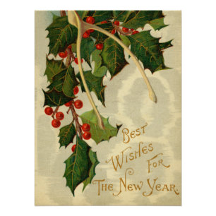 Best Wishes for The New Year - VIntage Postcard Poster