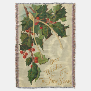 Best Wishes for The New Year - VIntage Postcard Throw Blanket