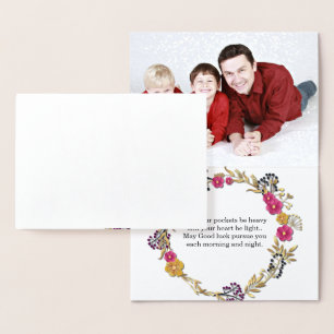 Best Wishes Gold Foil scripted text family photo Card