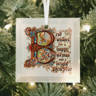 Best Wishes (in Illuminated Letters) for Xmas Glass Tree Decoration