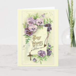Best Wishes Lavender Pansies Rosary Card