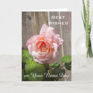 Best wishes, name day card pink rose