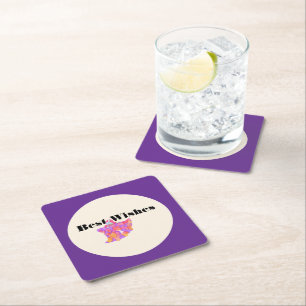 Best Wishes Purple Wedding Square Paper Coaster