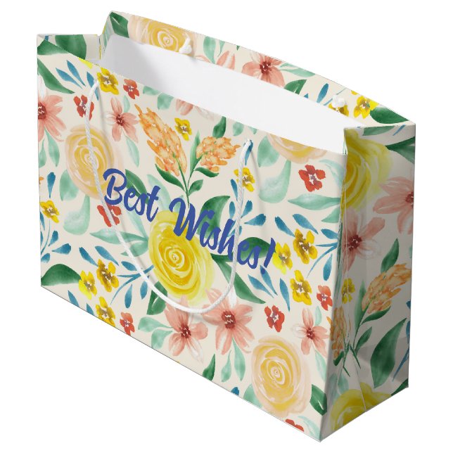 Best Wishes watercolor floral Large Gift Bag (Back Angled)