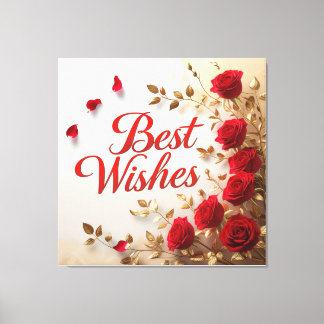 Best Wishes With Red Roses & Gold leaves Canvas Print