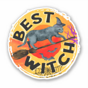 Best Witch – Halloween Black Cat on Broom