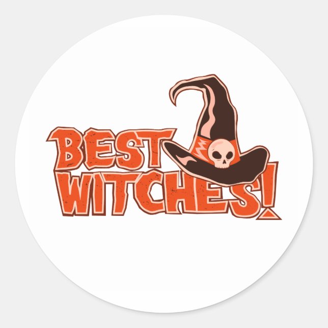 Best Witches Funny Halloween Gift With Witches Hat Classic Round Sticker (Front)