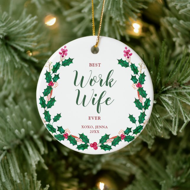 Best Work Wife Ever Coworker Personalised Wreath Ceramic Tree Decoration (Tree)