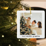 Best World's Grandma | Two Photos Ceramic Ornament<br><div class="desc">Best World's Grandma | Two Photos</div>