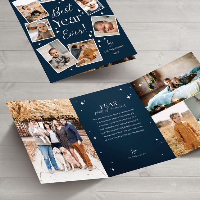 Best Year Ever! Family Photo Scrapbook Collage Tri-Fold Holiday Card (Creator Uploaded)