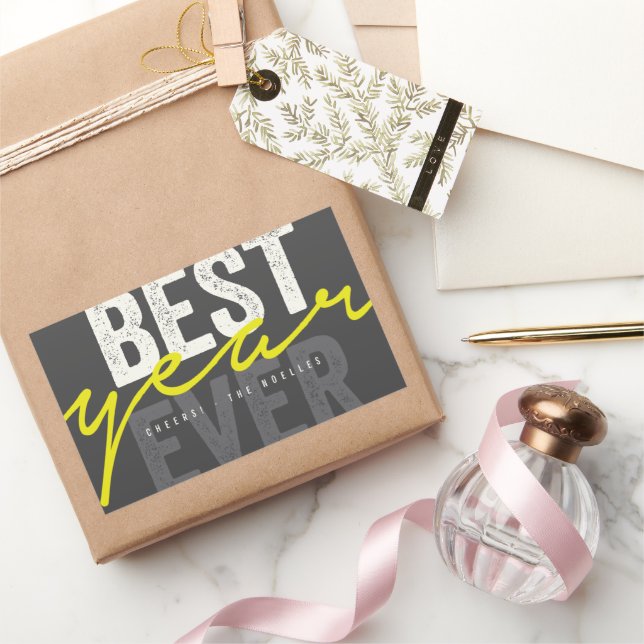 Best Year Ever Handwriting Script Modern Holiday Rectangular Sticker (Gifting)