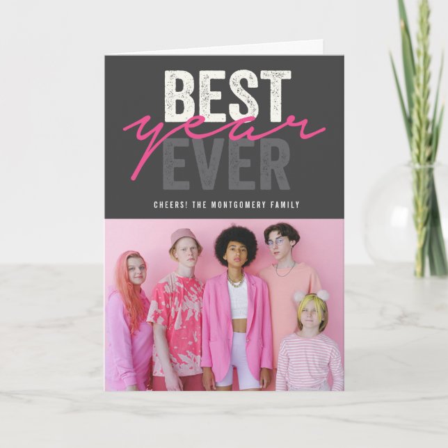 Best Year Ever Handwriting Script Modern Photo Holiday Card (Front)