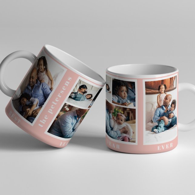 Best Year Ever simple family photo collage pink Coffee Mug (Creator Uploaded)