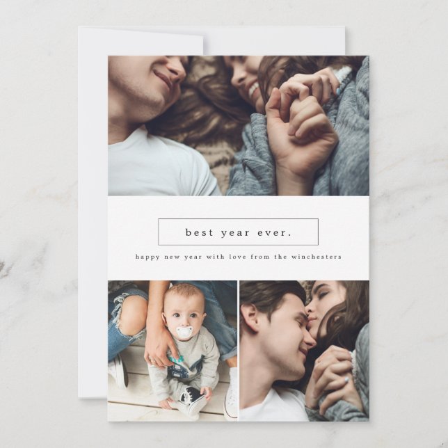 Best Year Ever Three Photo Collage New Year Card (Front)