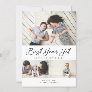 Best Year Yet Modern Script 3 Collage Photo Holiday Card