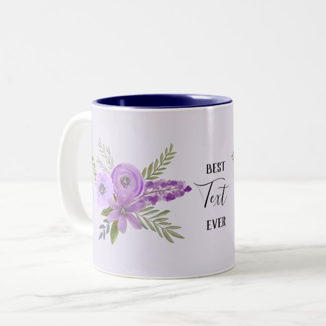 Best "Your Text" Ever - Floral Violet Lavender  Two-Tone Coffee Mug (Front Left)