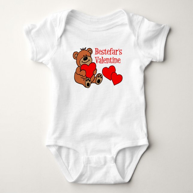 Bestefar's Valentine Cartoon Bear And Hearts Baby Bodysuit (Front)