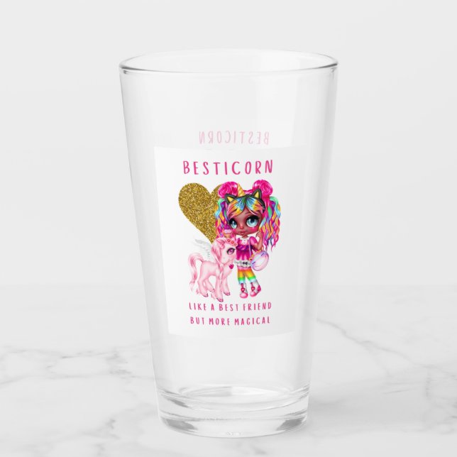 Bestfriend Gift for Girls, Magical Unicorn Pink Glass (Front)