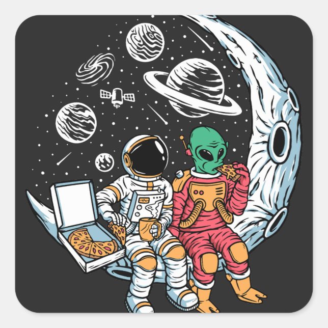 Bestfriends Alien and Astronaut  Square Sticker (Front)