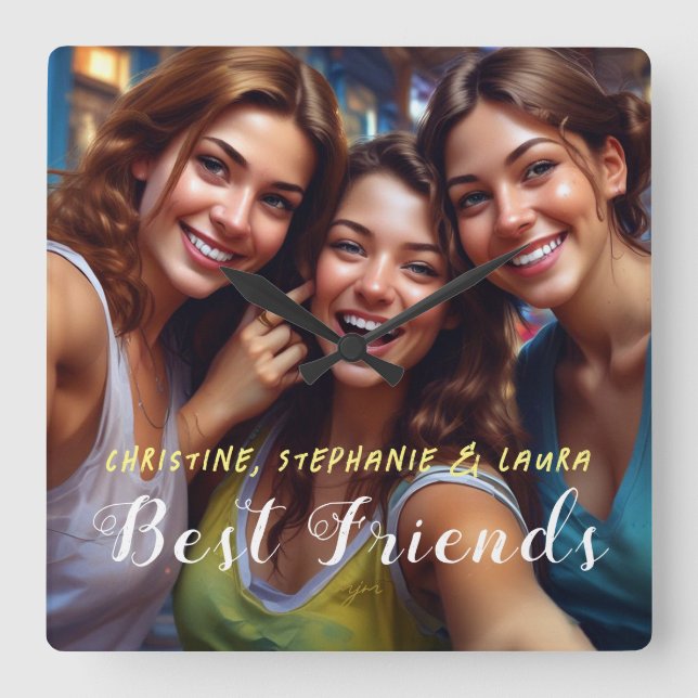 Bestfriends Selfie Square Wall Clock (Front)