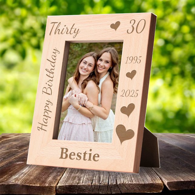 Bestie 30th Birthday Photo frame with name heart (Bestie 30th Birthday Photo frame with name heart Engraved Frames)