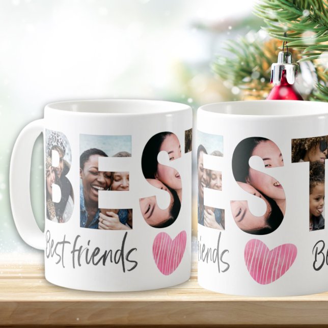 Bestie BFF Multi Photo with cute Heart Coffee Mug (Creator Uploaded)
