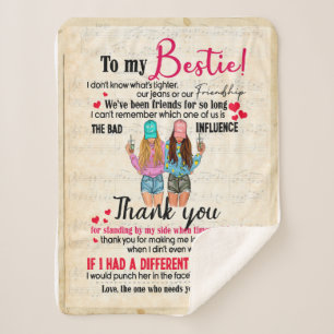 Bestie Gifts   Letter To My Bestie Thank You Sherpa Blanket