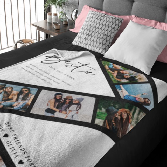 Bestie | Modern 8 Photo Film Strip Collage Fleece Blanket (Creator Uploaded)