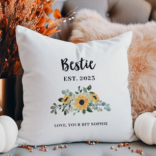 Bestie   Pretty Rustic Sunflower and Names Cushion