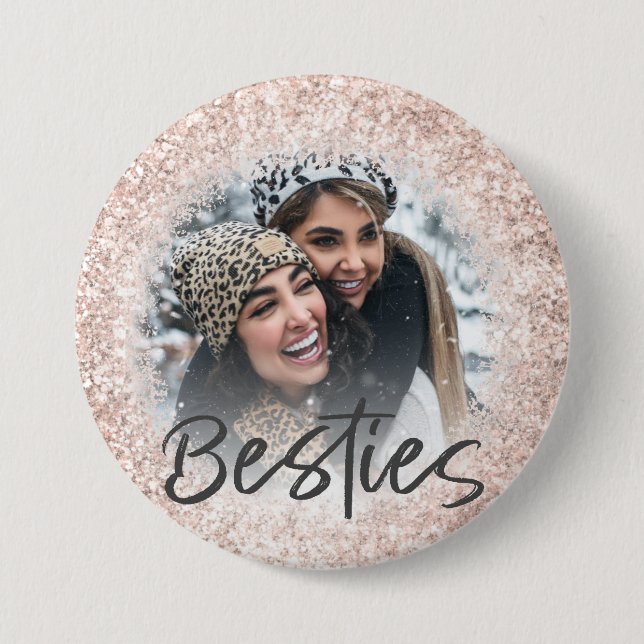 Bestie Rose Gold Glitter Photo Template 7.5 Cm Round Badge (Front)
