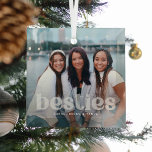 Bestie Trendy Typography Photo Keepsake  Glass Tree Decoration<br><div class="desc">Celebrate your friendship with your bestie/s with this cute photo glass ornament featuring "besties" in trendy transparant lettering along the bottom with name/s.</div>