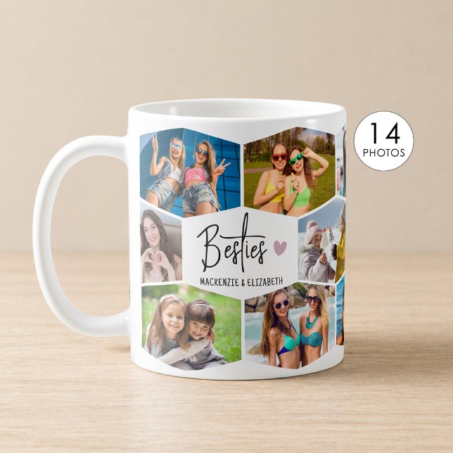 Besties 14 Photo Collage Hexagon Pattern Coffee Mug (Creator Uploaded)