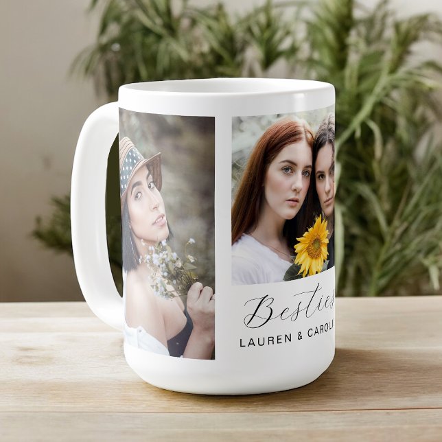 Besties 3-Photo Template Friendship Coffee Mug (Personalize with 3 selected pohotos and your names.)