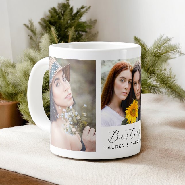 Besties 3-Photo Template Friendship Large Coffee Mug (Personalize with 3 selected photos and your names for a thoughtful gift for your Bestie!)