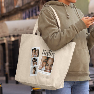 Besties 4 Photo Collage Personalised Best Friend Large Tote Bag